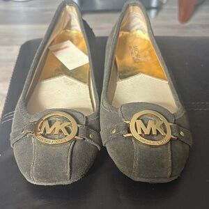 Michael Kors Olive Suede Loafers with Gold Logo